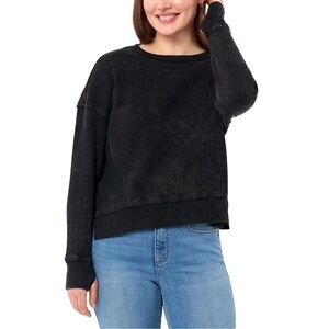 Seven7 Women's Long Sleeve Waffle Thermal Crewneck Top Black